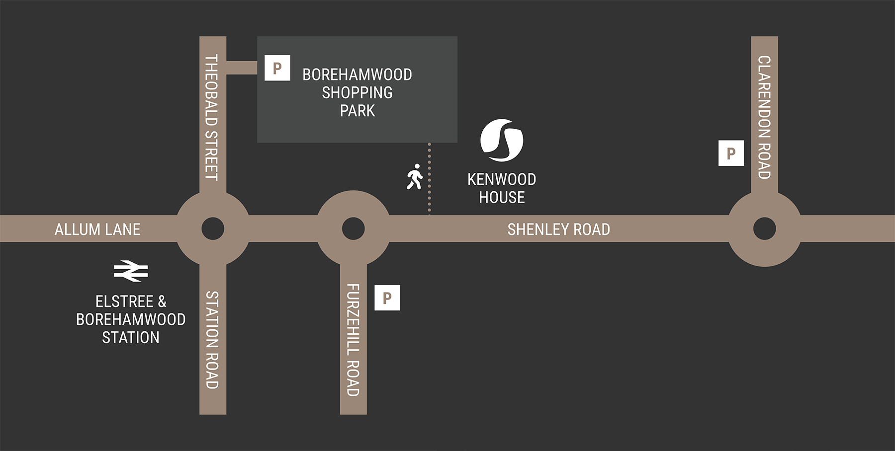 map showing the location of Kenwood House, Borehamwood